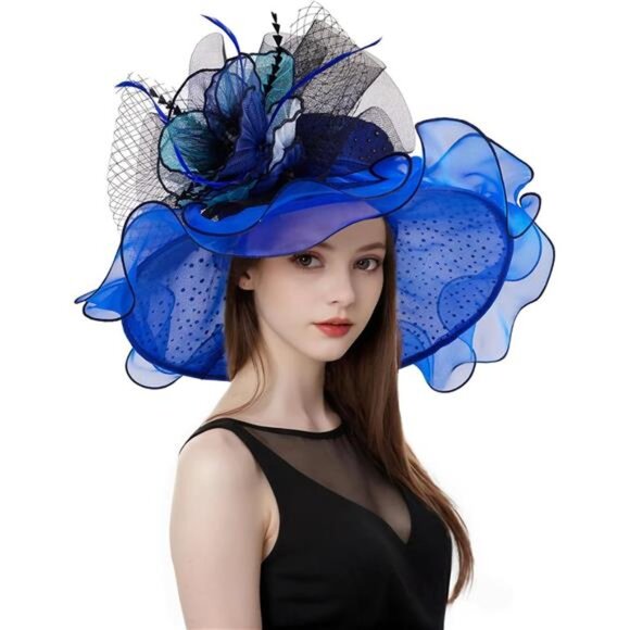 Women Organza Church Tea Party Hats Floral Blue main image 4